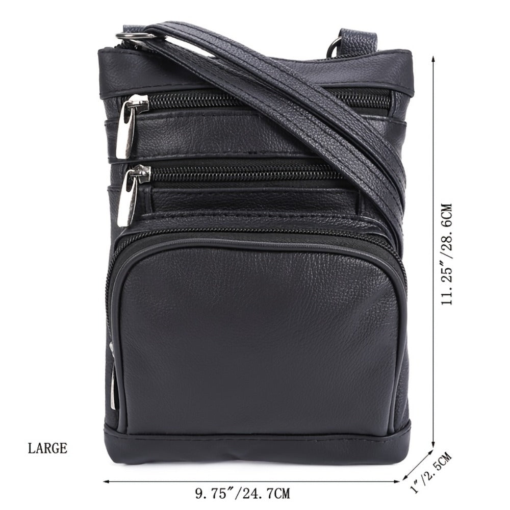 Genuine Leather Shoulder Bag for Women Men Soft First-Layer Cowhide Crossbody Bag Multi-Pocket Messenger Bag 3 Sizes Fits Smartphone Tablet