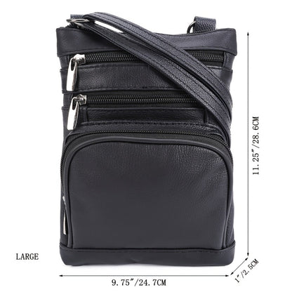 Genuine Leather Shoulder Bag for Women Men Soft First-Layer Cowhide Crossbody Bag Multi-Pocket Messenger Bag 3 Sizes Fits Smartphone Tablet