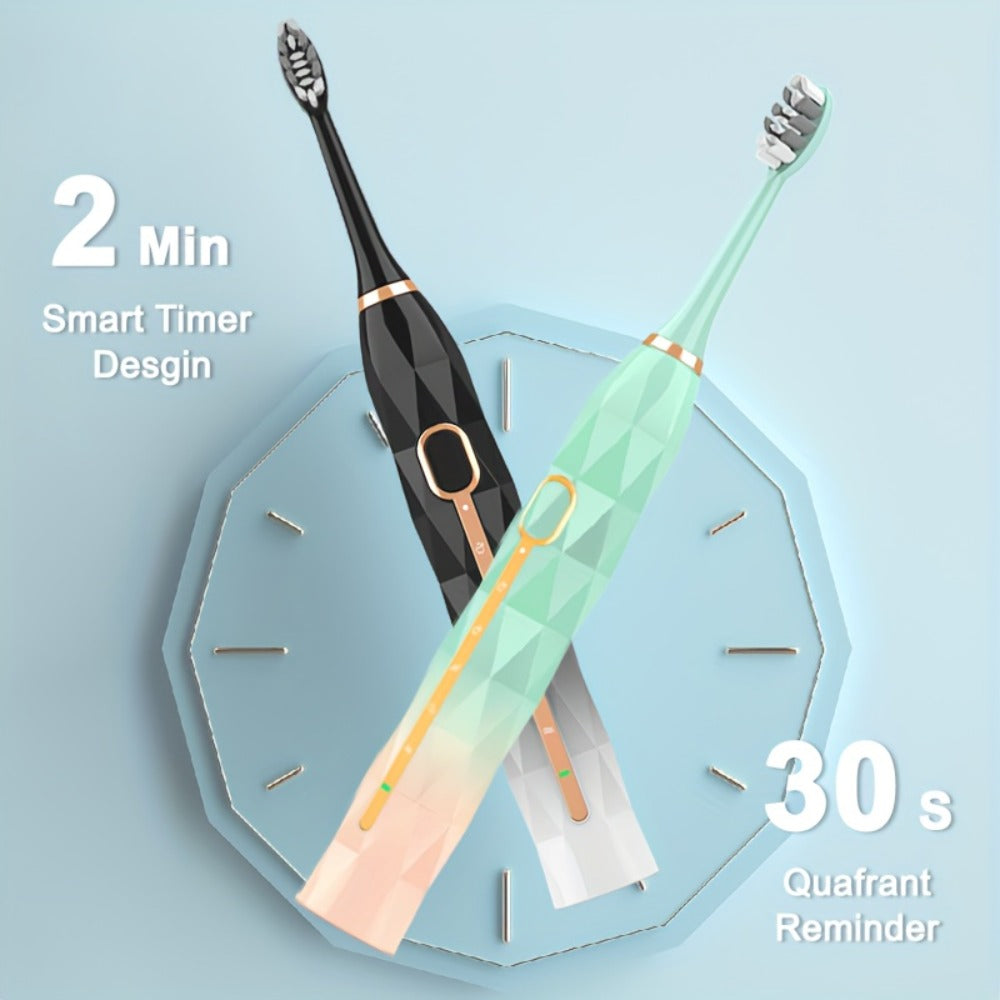 IPX8 Sonic Electric Toothbrush with 8 Replacement Brush Heads – Metal Shaft, USB Rechargeable 500mAh, Travel Case & Holder
