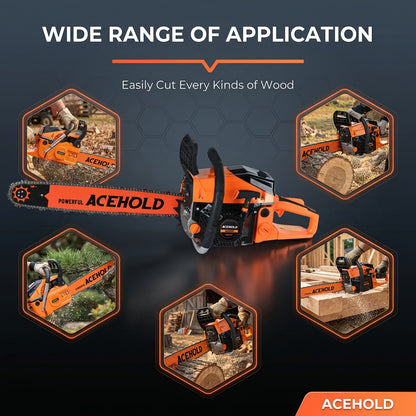 Chainsaw, Gas Powered Forestry Wood Cutting Farm Yard for Garden, Patio and Yard Use, with the Listed Configuration