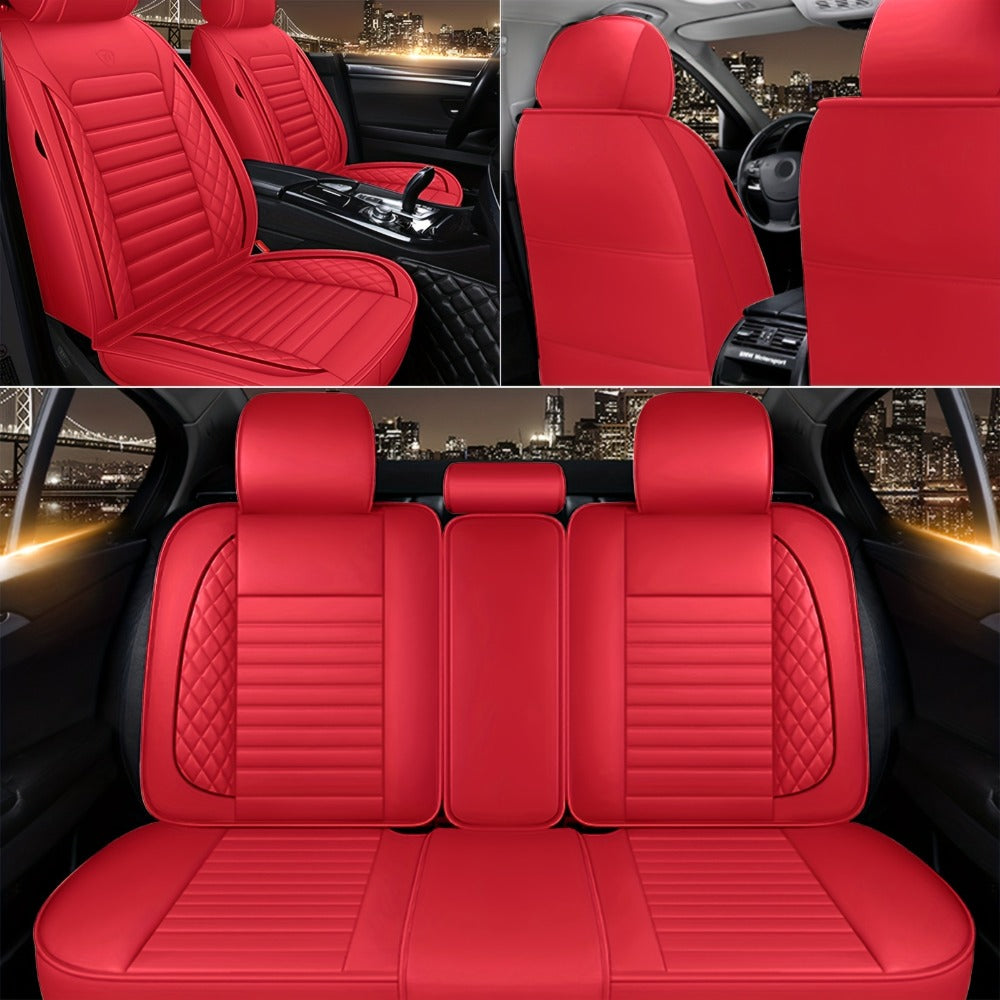 Car Seat Covers 5-Seat PU Leather Set with Front Storage Pocket, Armrest Piece and Eight Colors