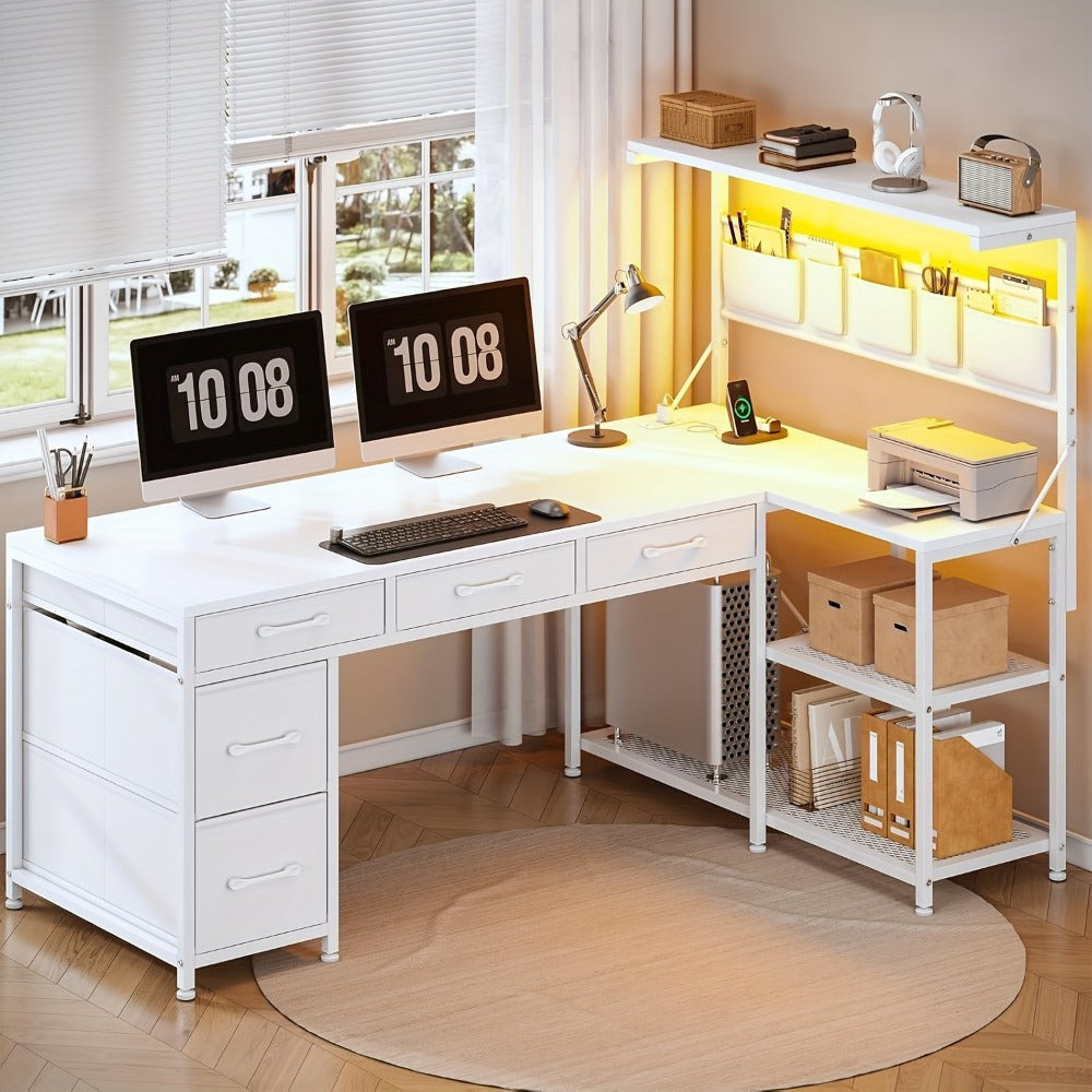 47.2-Inch L-Shaped Computer Desk with LED Lighting, Writing and Study Desk detail image - detail view 6