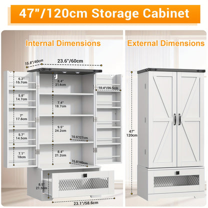Kitchen Pantry Cabinet shown in the White 47" option