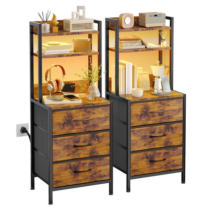 Nightstand shown in the 2pcs-Brown-3 Drawers option