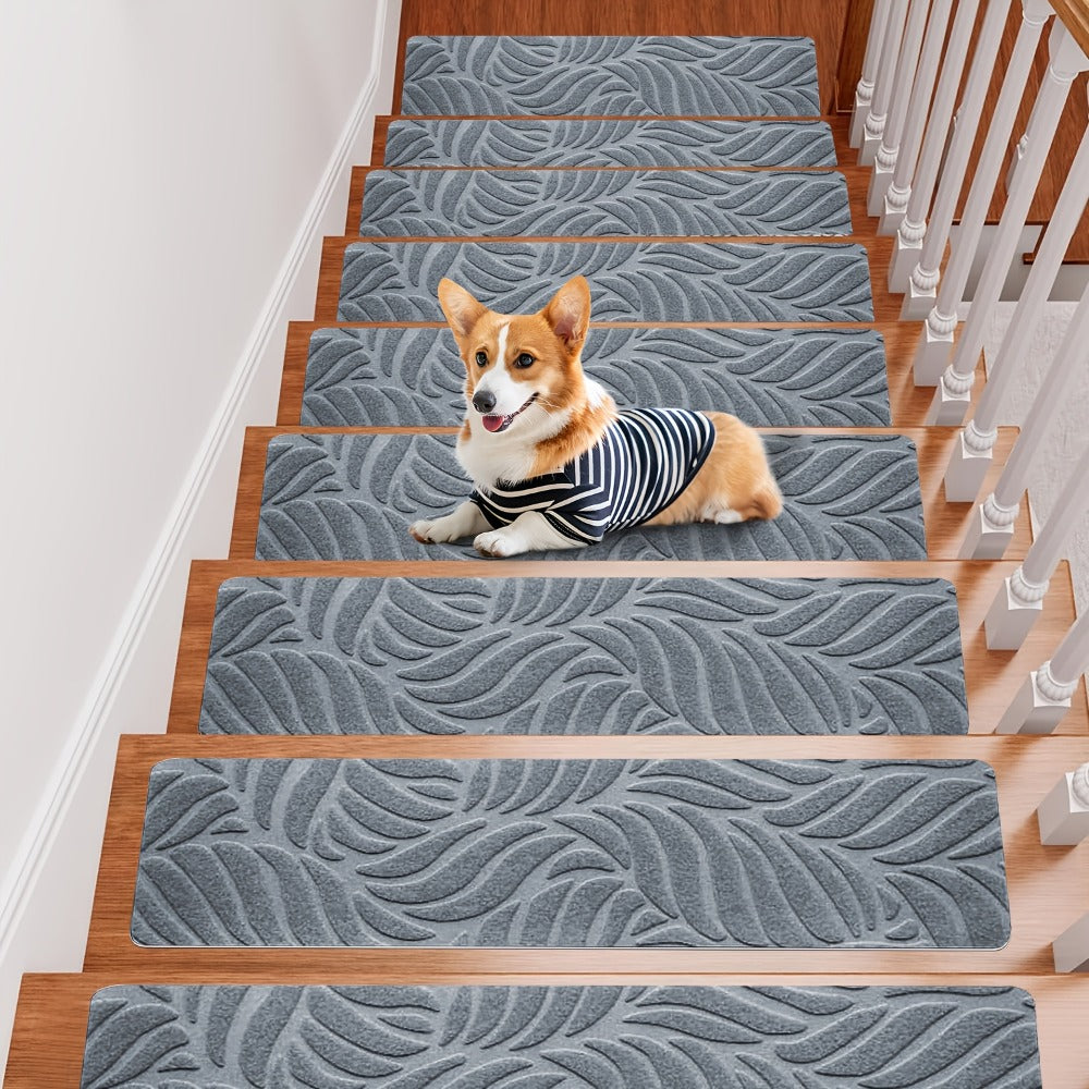 Stair Treads 15pcs 8"x30" Self-Adhesive Carpet Pads for Wooden Steps, Polyester Indoor Stair Mats for Safety
