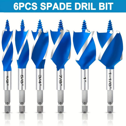 Impact Drill Bit Set 6-Piece Woodworking, 1/2" to 1" Interchangeable Screwdriver Bits, 4-Inch Length with Storage Box