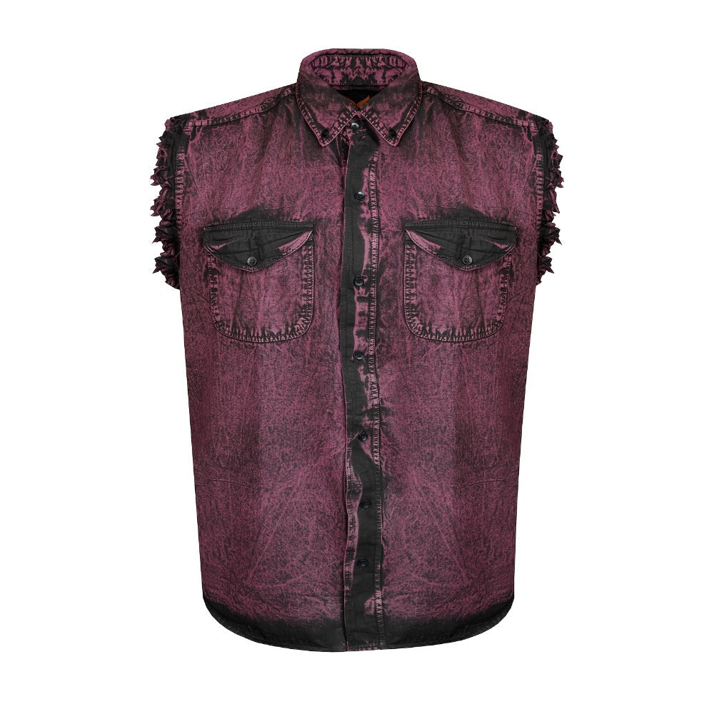 Men's Sleeveless Shirt – Fringe Hem Crew Neck Tank Top, Stonewash Cotton, Regular Fit for Streetwear, Beach & Vacation, Sizes M–XXXXL