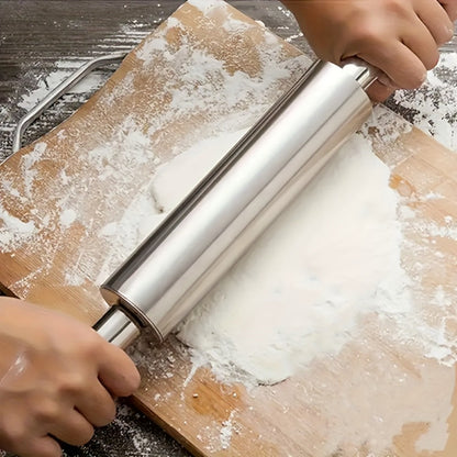 Stainless Steel Rolling Pin, Professional Non-Stick Dough Roller with Non-Slip Grip and Rounded Ends, Easy to Clean Baking Rolling Pin