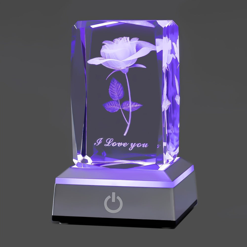 Night Light Rose Floral Acrylic Sign with Color-Changing LED Base and Four Display Styles with Configuration Options for Home Decor