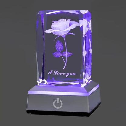 Night Light Rose Floral Acrylic Sign with Color-Changing LED Base and Four Display Styles with Configuration Options for Home Decor