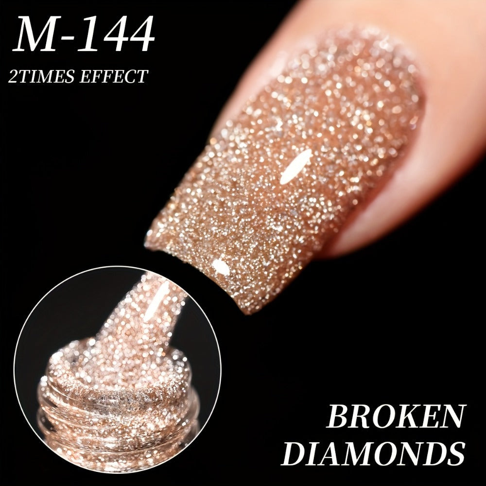 Gel Nail Polish 5-Color Pastel Diamond Glitter Set in Frame Bottles, Shades 140-144, with UV/LED Soak-Off Cure