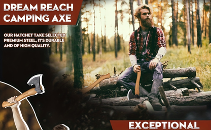 Hatchet Camping Axe 14 Inch Hand Forged High Carbon Steel Bushcraft Splitting Axe with Sheath - Wood for Garden, Patio and Yard Use