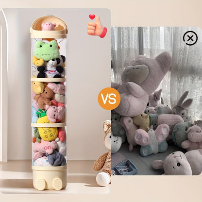 Stuffed Animal Storage Tower, Clear Plastic Toy Organizer with Layered Shelves, Visible Spacious Display Box for Kids Room