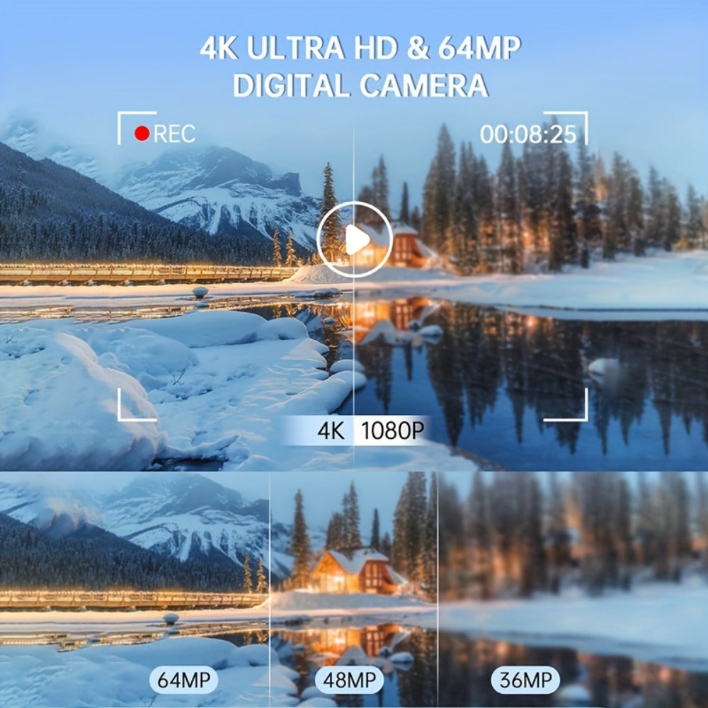 4K Dual Screen Digital Camera 18X Zoom Vlogging Camera with Anti-Shake 64GB Card & 2 Batteries
