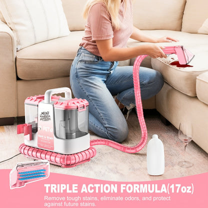 Portable Carpet Cleaner 25Kpa Upholstery Cleaner Machine with Dual Brush Heads Self-Cleaning for Entryways, Bedrooms and Living Spaces