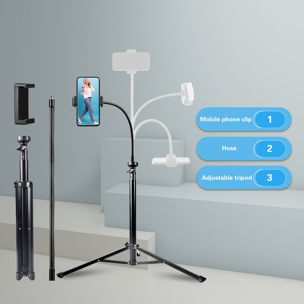 63 Inch Gooseneck Phone Tripod Adjustable with 360° Flexible Neck & Universal Phone Holder, Portable Camera Stand for Content Creators