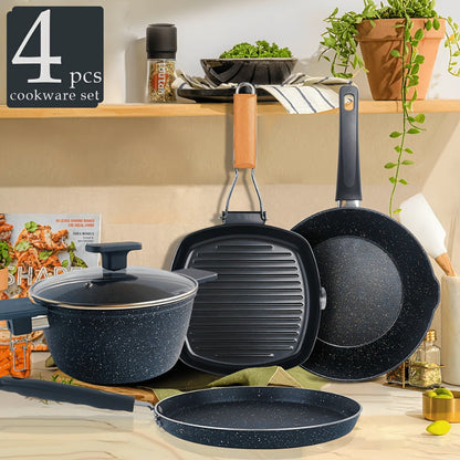 Non-Stick Cookware Set 4pcs Aluminum Frying Pan Kitchen Cooking Set Even Heat Distribution for Home Cooking, Dining and Outdoor Meals