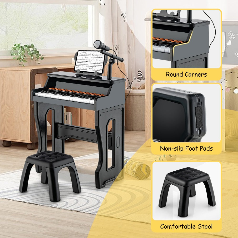 Kids Piano Set 37 Keys with Microphone, Detachable Music Stand & Stool, 22 Demos 8 Tones 8 Percussion Effects
