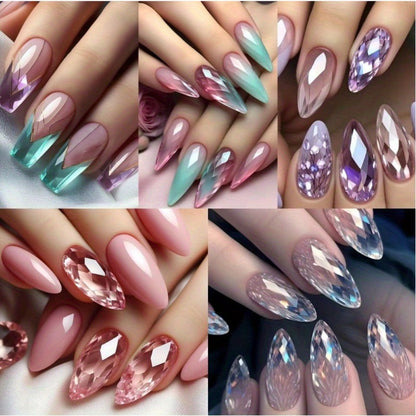 Glue On Nails, 120-Piece Medium Almond Set with Gradient Holographic Finish, Jelly Glue and Nail File