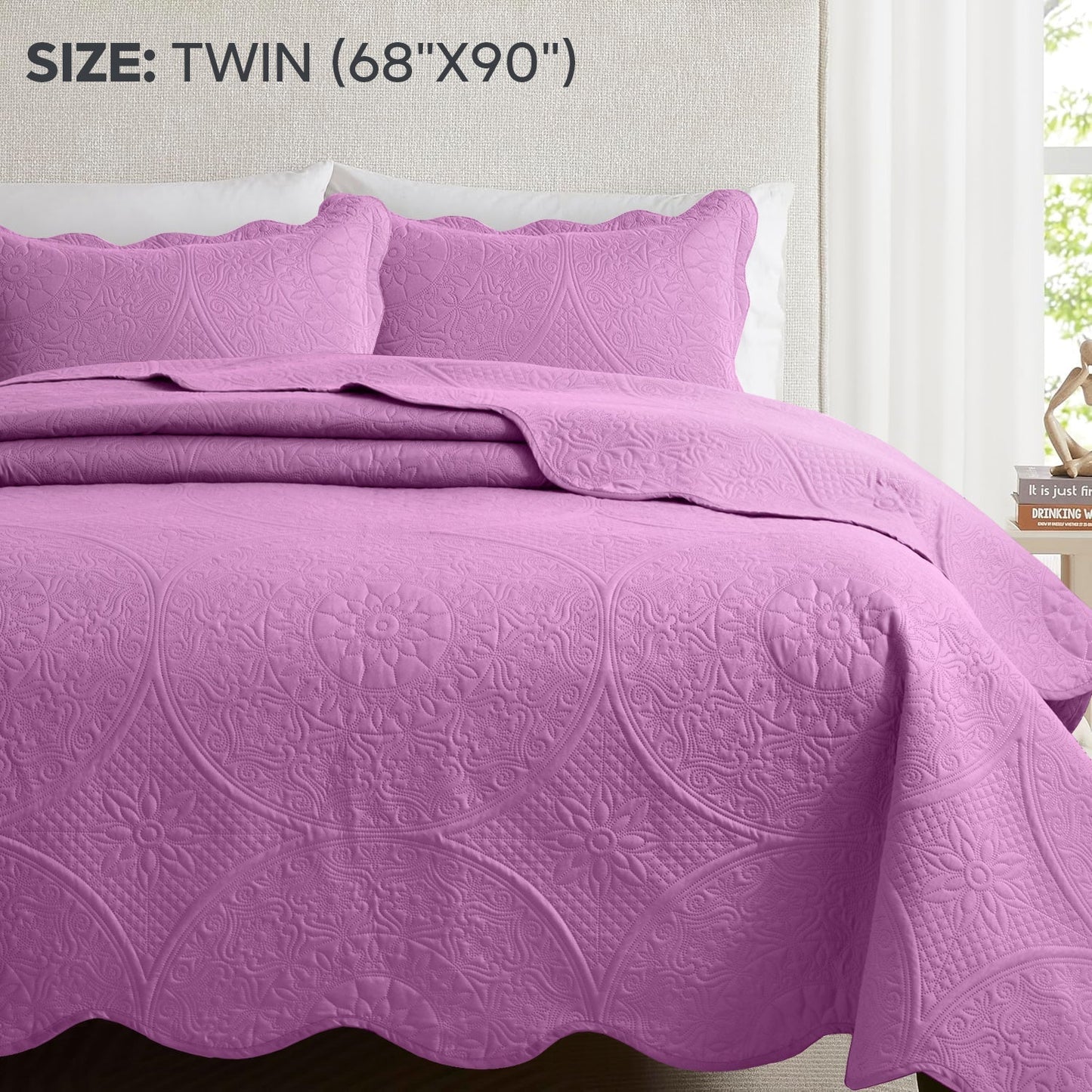 Floral-Pattern Three-Piece Bedspread Set in 16 Colors with Twin, Queen, King and California King Sizes