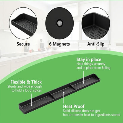 Magnetic Stove Top Shelf Organizer Silicone Spice Rack 30 Inch Heat Resistant Flexible Over Oven Kitchen Storage Organizer Strong Magnetic
