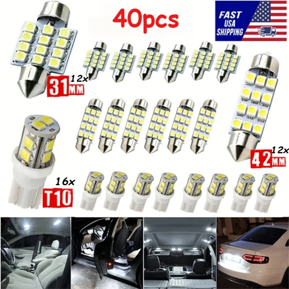 LED Car Interior Light Bulbs 40PCS W5W 168 6000K Cold White – Width Indicator Reading Roof Dome Lamp Replacement Set