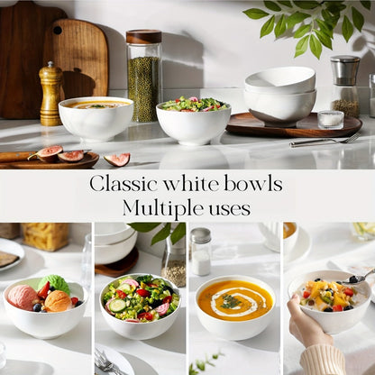 Ceramic Bowls Set 22oz White Porcelain – Dishwasher & Soup Bowls for Kitchen, Cereal, Ramen, Oatmeal
