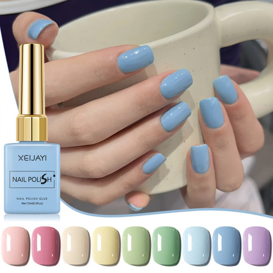 Gel Nail Polish 9-Color Macaron Pastel Set in Square Bottles with High-Saturation Finish and UV/LED Cure for Nail Art