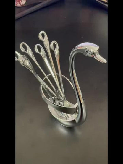 Swan Cutlery Rack Set 7pcs Stainless Steel Decorative Silverware Holder with 3 Forks for Entryways, Bedrooms and Living Spaces