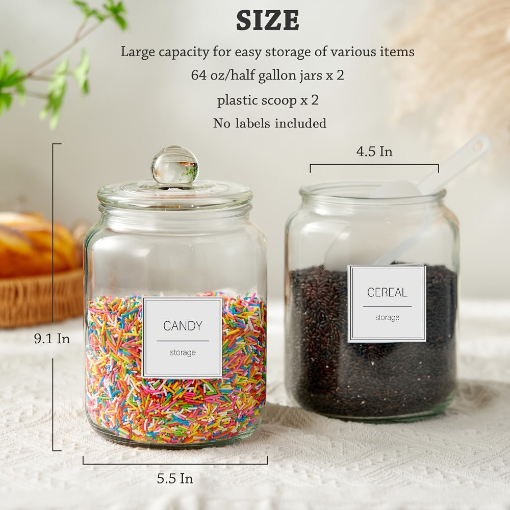 Half Gallon Glass Jars with Lids Airtight Set of 4, Large Clear Storage Containers for Pantry, Kitchen & Laundry Room