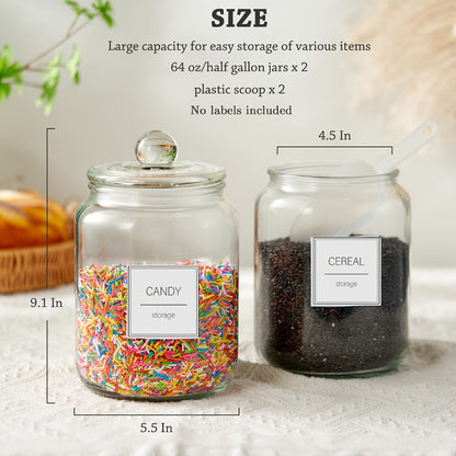 Half Gallon Glass Jars with Lids Airtight Set of 4, Large Clear Storage Containers for Pantry, Kitchen & Laundry Room