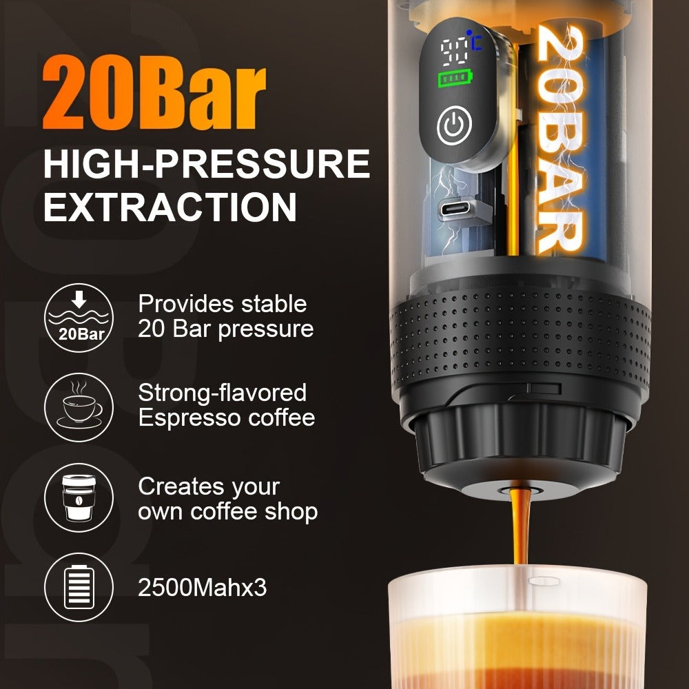 Portable Espresso Machine Type-C Charging Self-Heating, Single Serve Coffee Maker with Temperature & Battery Display