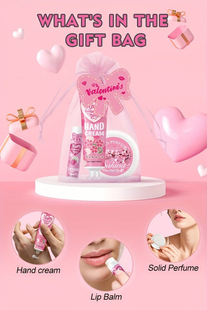 20pcs Beauty Gift Set Lip Balm Hand Cream Solid Perfume Pink Gift Bag Glossy Finish All Skin for Makeup, Travel and Everyday Vanity Use