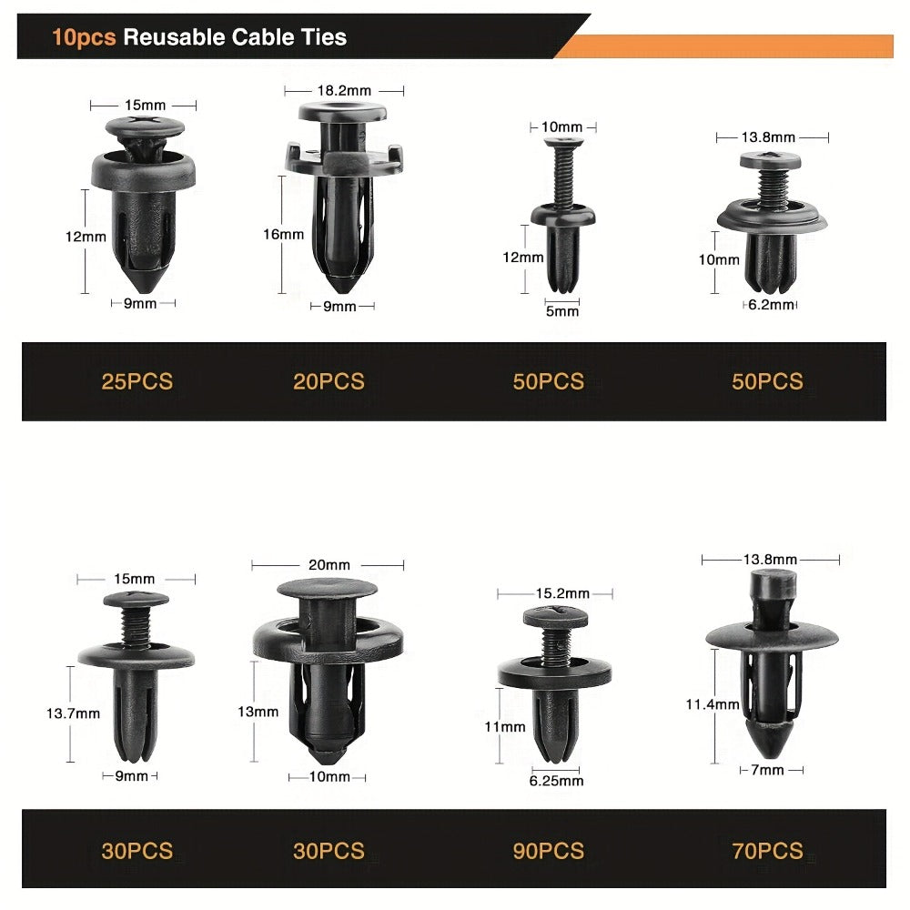 Automotive Push Retainer Clip Kit with 115, 635, 640 or 1290-Piece Options and Pictured Removal Tools