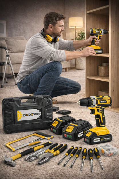 Cordless Impact Drill Set 12V / 21V Electric Drill Kit, 45Nm Torque, 2-Speed, Keyless Chuck, LED Light