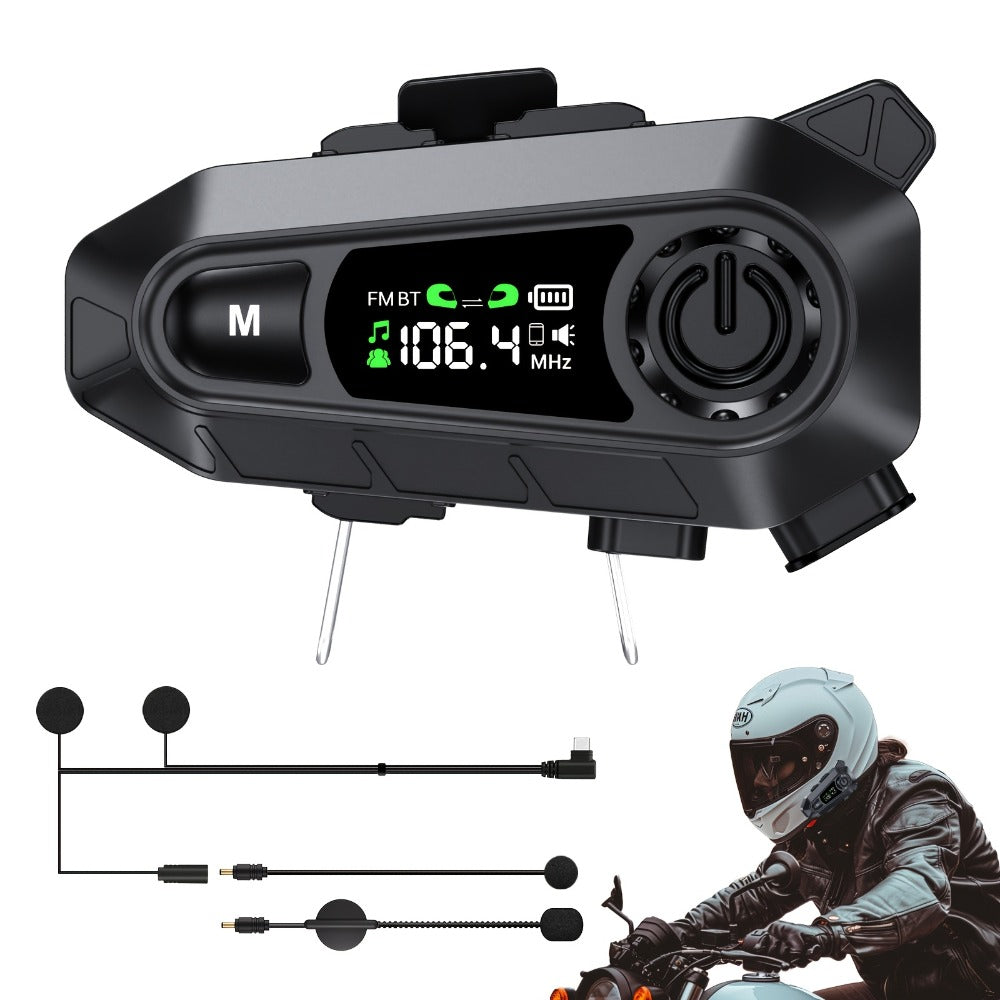 Motorcycle Helmet Bluetooth Intercom Headset 500M Range Bluetooth 5.3 LED Display Noise Cancelling Voice Control FM Radio Music Sharing