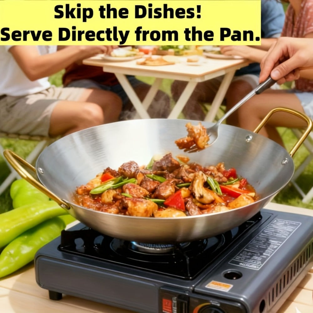 Stainless Steel Wok Set 2pcs 10in + 11in, Non-Stick Frying Pan with Stainless Steel Handle, Cookware for Home Kitchen & Outdoor Cooking
