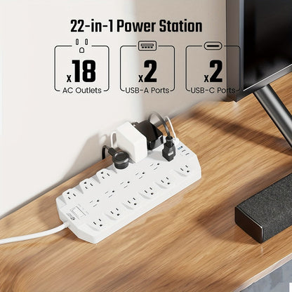 45W USB-C PD Power Strip Surge Protector 26-in-1, 22 AC Outlets & 4 USB Ports (2 USB-C 45W + 2 USB-A)