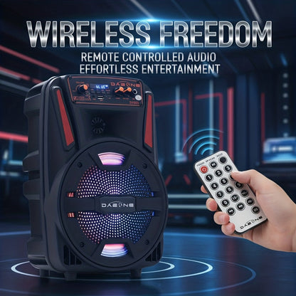 1000W Portable Party Speaker with 8-Inch Woofer, Karaoke Microphone, RGB Lights, Bluetooth, FM, USB & TWS