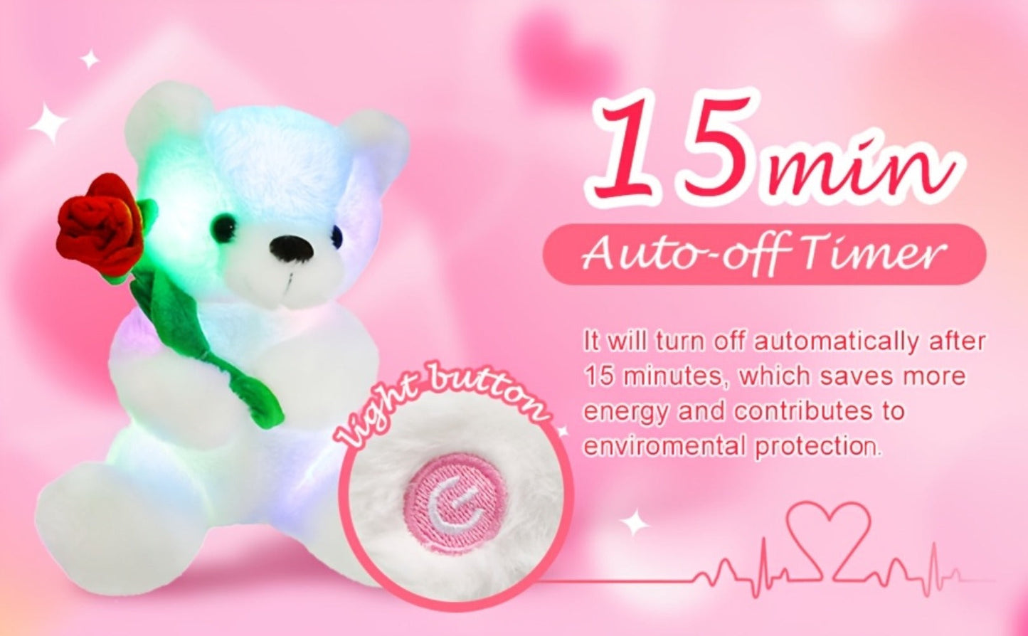 Rose Bear Plush with LED Light Glowing White Bear with Flowers Romantic with the Listed Color, Size or Set Options for Everyday Use