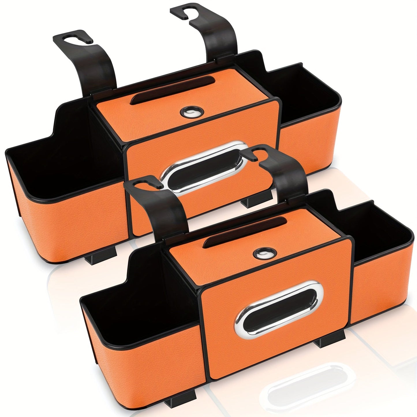 Compact Headrest-Hanging Car Organizer with Two Cup Pockets, Tissue Opening, Hooks and Five Pack Options