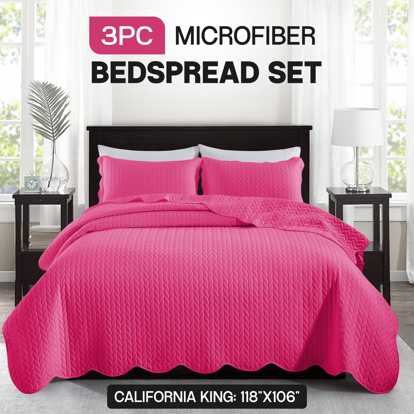 Chevron-Texture Three-Piece Bedspread Set in 16 Colors with Twin, Queen-Full, King and California King Sizes