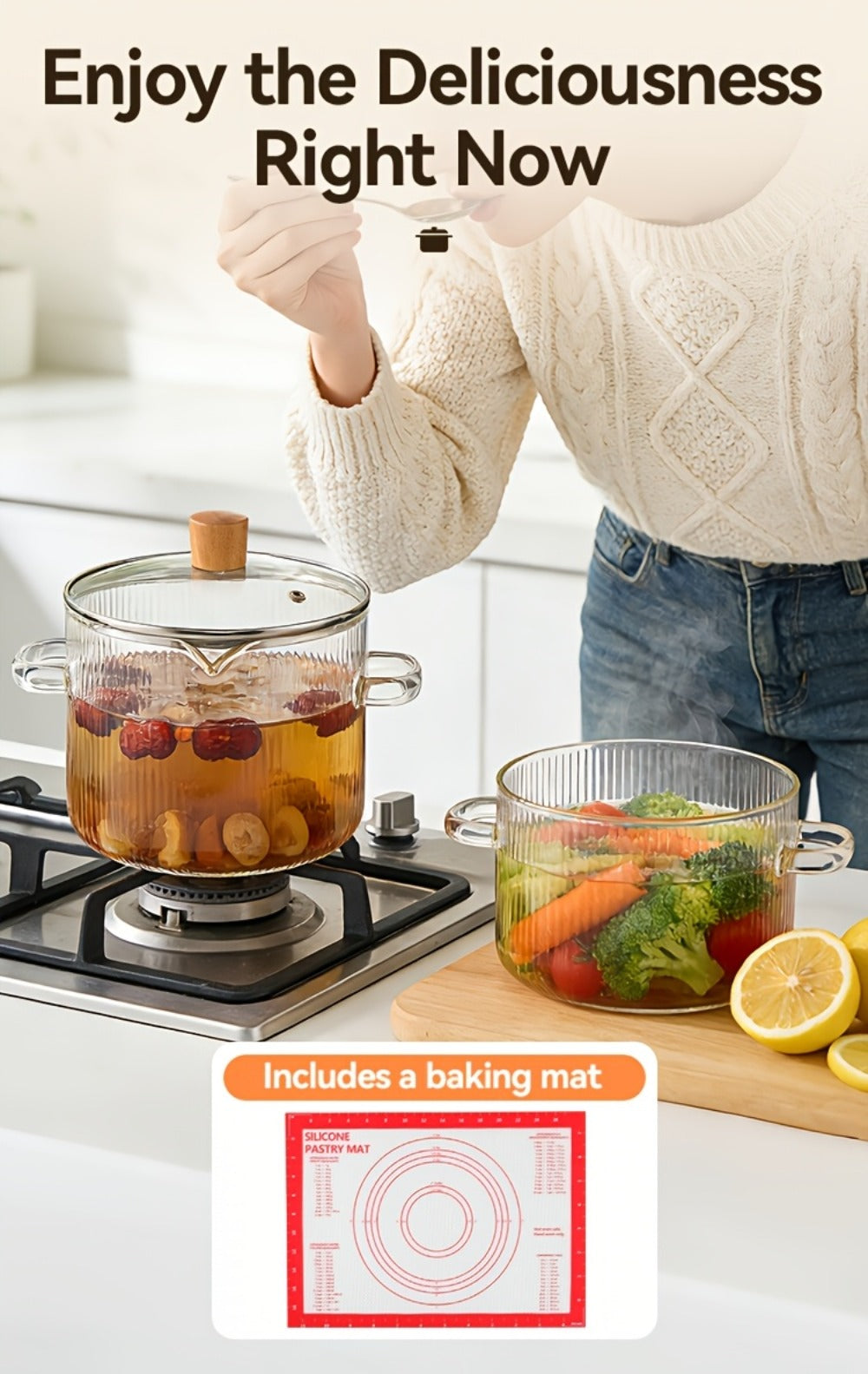 Glass Saucepan Set 2-Pack Stovetop Safe Borosilicate Ribbed Pots with Lids – 78oz & 54oz Heat Resistant Cookware for Soup, Ramen