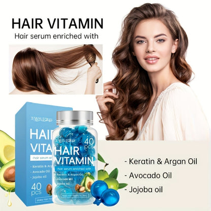 Hair Oil Capsules 40pcs – Keratin Hair Vitamin Essence with Moroccan Argan Oil, Avocado Oil & Jojoba Oil | No-Rinse Deep Nourishing