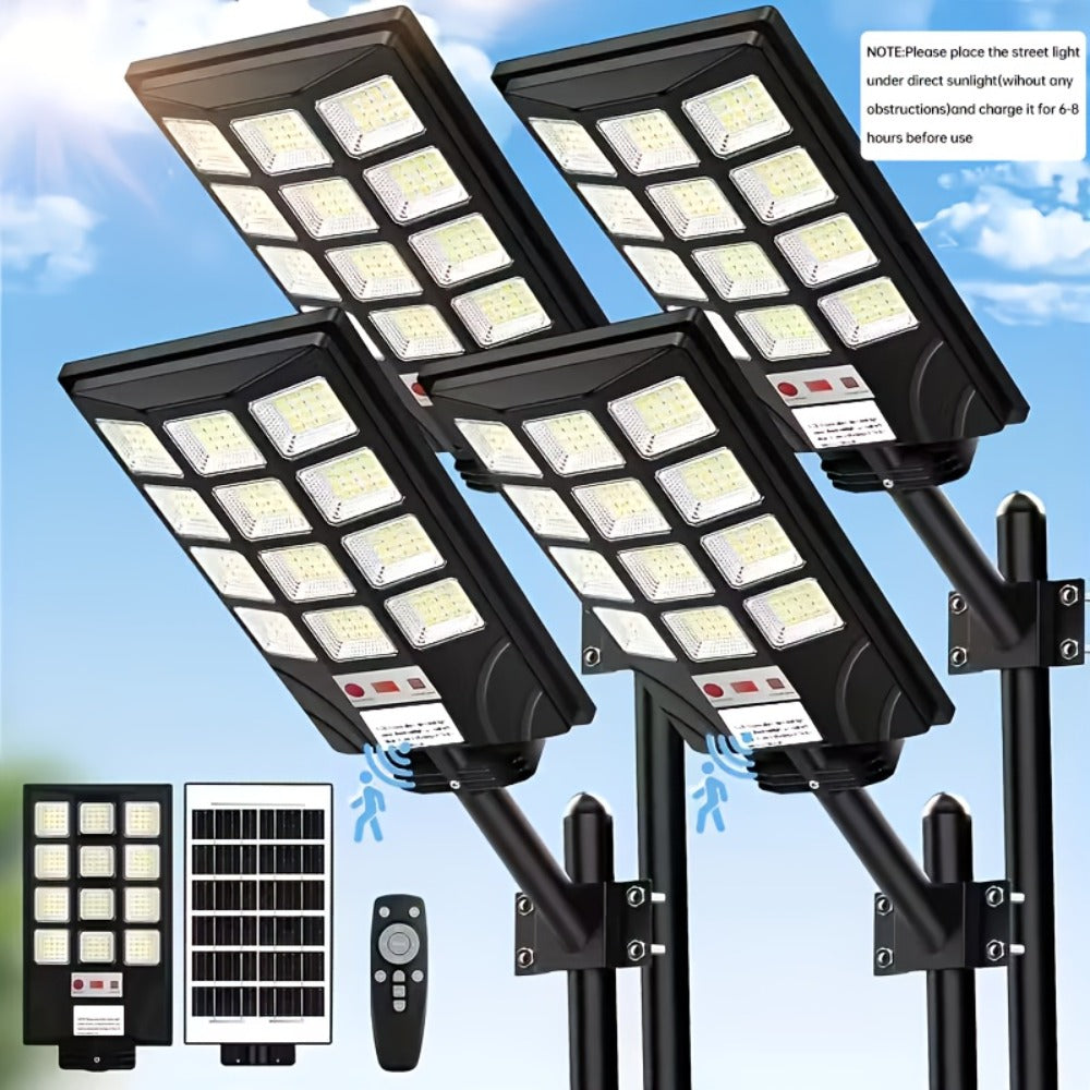 Solar Street Light Outdoor 400 LED, 6500K Sensor Flood Light with Remote Control, Dusk to Dawn for Commercial Area