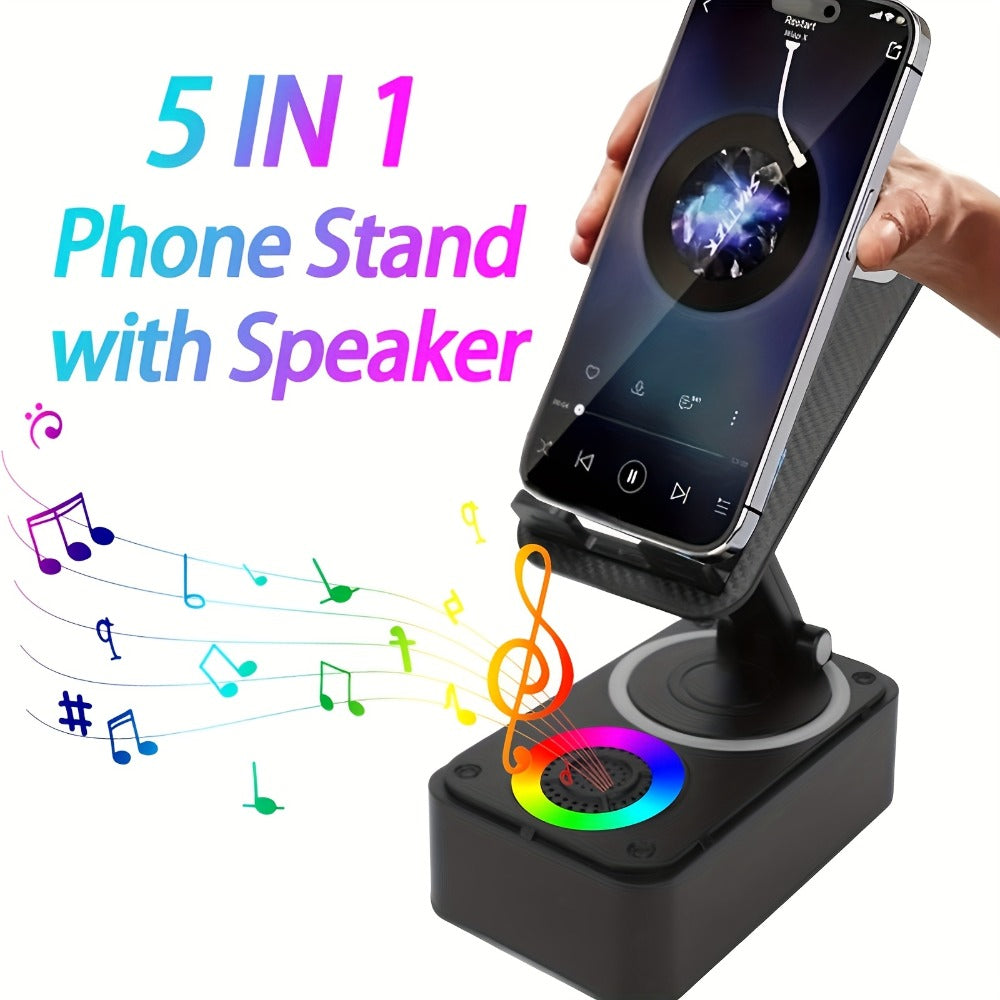 Bluetooth Speaker Phone Holder 5-in-1, 360° Adjustable Tablet Stand with HD Surround Sound