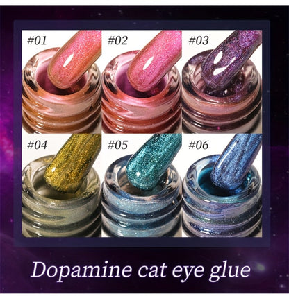 Dopamine Cat Eye Gel Polish Set with Six Magnetic Colors and Photo Frame Bottles for UV LED Nail Art