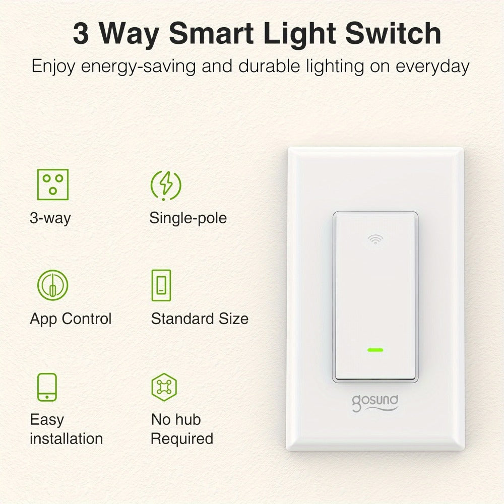 White Single-Pole and 3-Way WiFi Wall Switch in One-, Two- or Four-Piece Packs with App, Voice and Timer Control