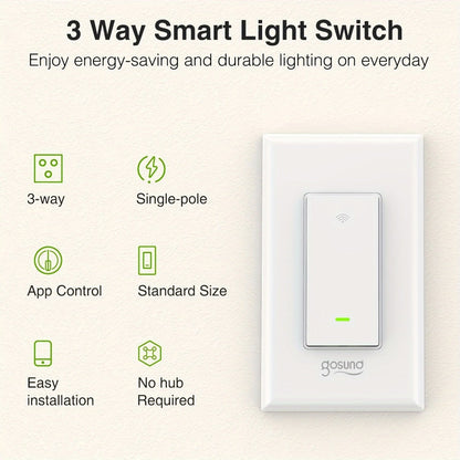 White Single-Pole and 3-Way WiFi Wall Switch in One-, Two- or Four-Piece Packs with App, Voice and Timer Control