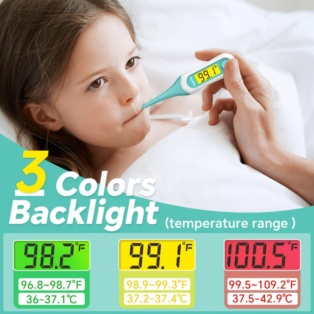 Digital Oral Thermometer for Adults & Kids, 8-Second Fast Read, Bendable Tip, 3-Color Fever Backlight